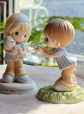 水滴娃娃女孩抱猫男孩少件摆件