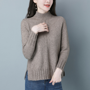 加厚羊绒毛衣女秋冬宽松外穿中款针织上衣纯羊毛半高领打底衫