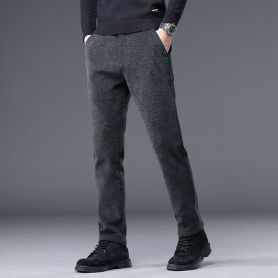 潮仑布男士修身磨毛休闲裤