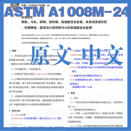 ASTM A1008_A1008M-24 冷轧碳素结构钢薄板 原文中文标准资料翻译