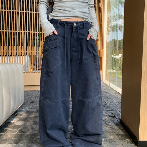 华木子-26年秋上新美式复古阔腿抽绳百搭工装裤(不含上衣)LQ1560