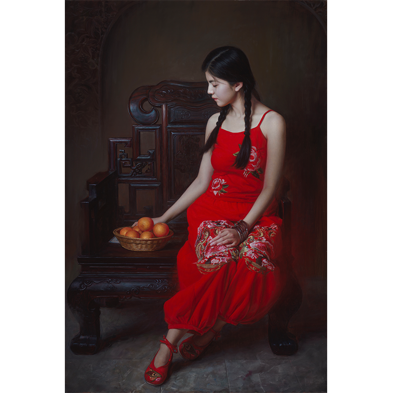 画秀 版画 高清艺术微喷 安静画家艺术油画《花儿正红》限量抢购