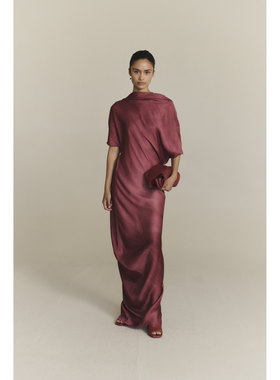 Cha官方 | Cortana 26早春 ELEA亚麻真丝混纺冷染皱褶后V领晚礼服