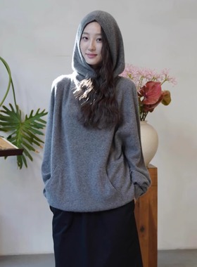 Cha官方 | 瑞士FRENCKENBERGER 25秋冬 羊绒舒适连帽灰色针织上衣