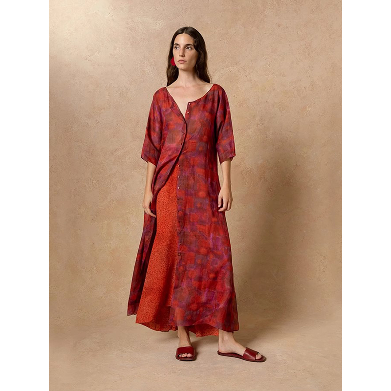 Cha 官方 | CortanaJanis 晕染印花苎麻宽松连衣裙