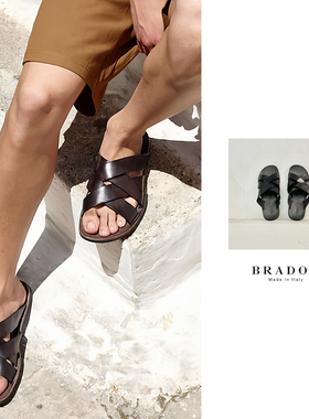 Cha官方 | BRADOR NIC系列 意大利手工染色植鞣革编织凉拖鞋 男款