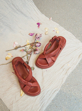 Cha 官方 | Cortana Suro陶红色交叉带真皮凉鞋