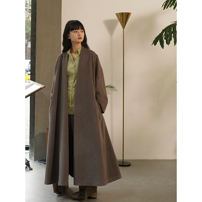 深燕麦A字衣摆羊毛大衣