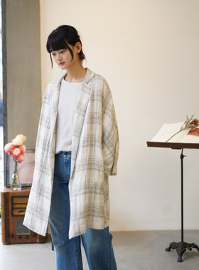 Cha 官方 | 19 Andrea's 47 JASMINE 亚麻真丝格纹长外套