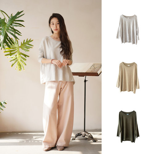 Cha 官方 | LABO.ART 26春夏 ATA 亚麻混纺圆领肌理窄袖T恤上衣