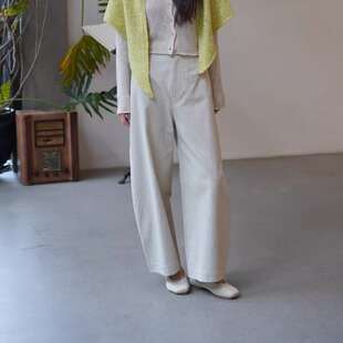 Cha 官方 | io adesso futura 天然晒肌理棉经典百搭白色直筒裤