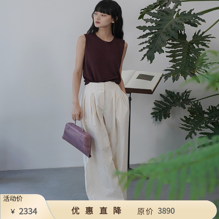 【一口价】Cha 官方 | Cortana GILDA亚麻绵纸高腰阔腿长裤