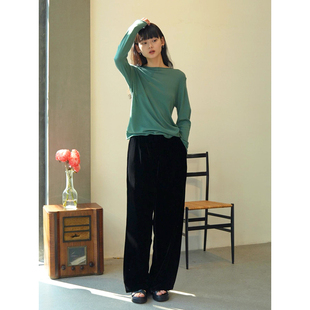 adesso 推荐 舒适显瘦 黑奢丝绒弹力腰直筒裤 futura Cha