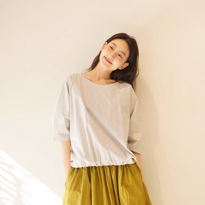 Cha 官方 | APUNTOB 26早春 棉质简约圆领宽松中袖白色气球上衣