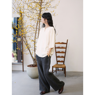 官方 墨染法国麻阔腿九分裤 Aviva Xue Jifei Cha