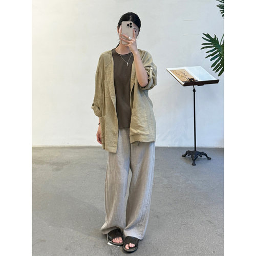 Cha 官方｜io adesso futura 26AW 进口煮染亚麻松弛感直筒休闲裤