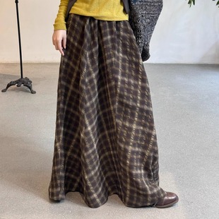 25秋冬 Cortana SALON 羊毛亚麻格纹宽松半身裙 Cha 短版 官方