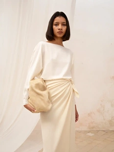 【7折】Cha| Cortana 24早秋 SARA 真丝围裹v领衬衫上衣 前后两穿