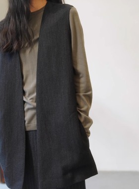 Cha 官方｜io adesso futura 松弛老钱 灰色羊毛混纺长马甲