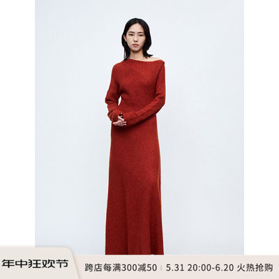 锈红⾊collage⽺绒连⾐裙
