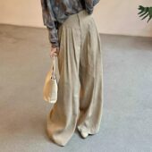 Cortana 26早春 ODEL Cha官方 亚麻铜氨丝混纺高腰皱褶阔腿长裤