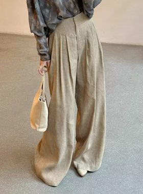 Cha官方 | Cortana 26早春 ODEL 亚麻铜氨丝混纺高腰皱褶阔腿长裤