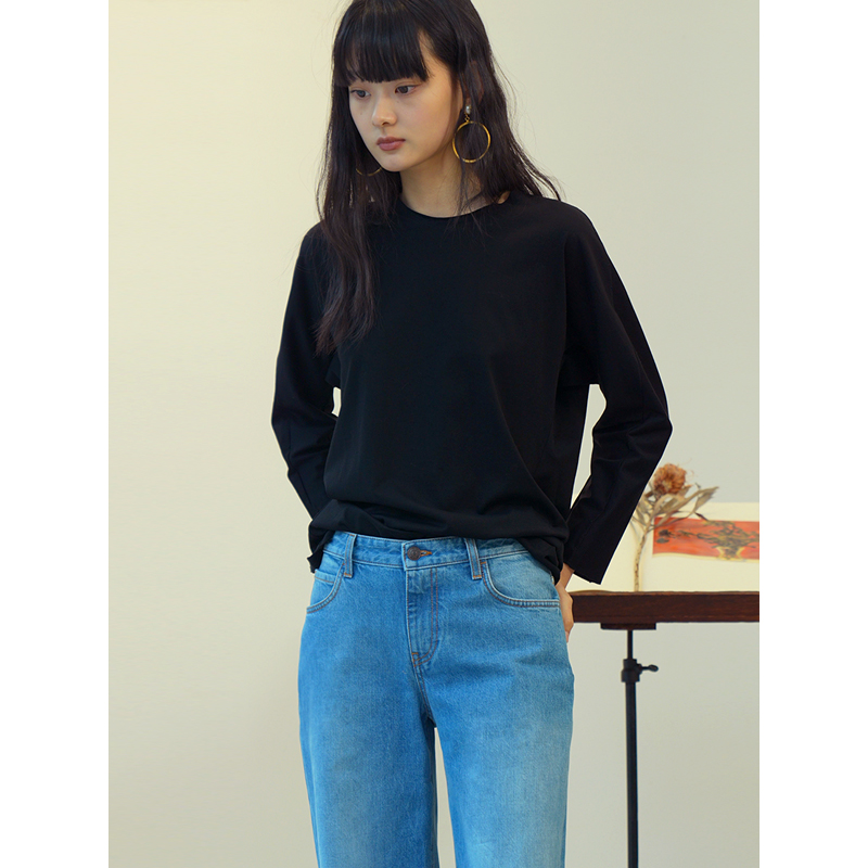 纯棉八分袖针织套头衫双色选