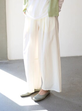 morning裤｜io adesso futura 肌理棉半松紧腰弧形宽松阔腿裤