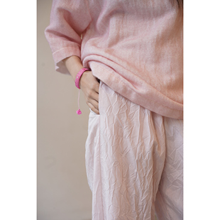 Cha 官方 | APUNTOB 26早春 肌理感淡粉色松紧腰九分收脚裤