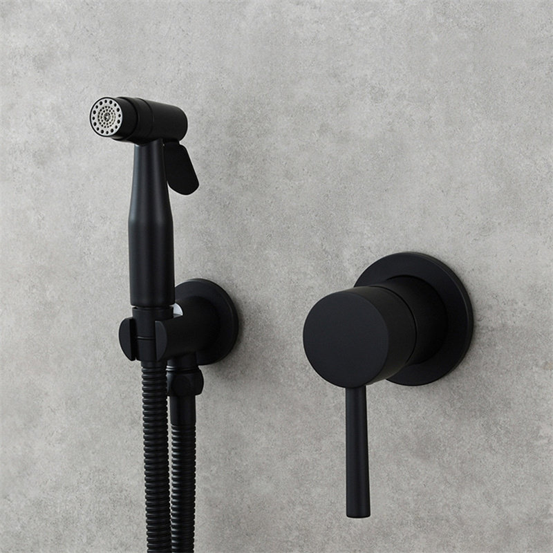 栢颐家墙体暗装妇洗器简约增压双模式喷枪黑色分体连体预埋冷热套