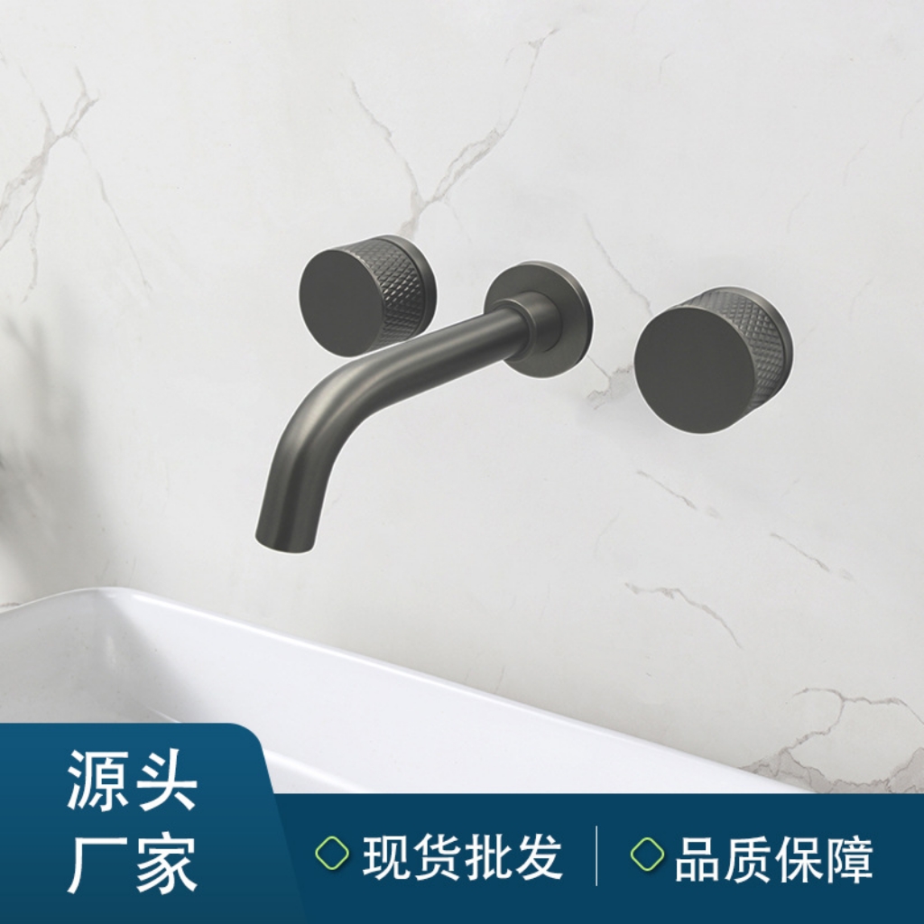 栢颐家跨境嵌入式双把雕花防滑把手洗脸盆冷热水龙头热熔3件套枪