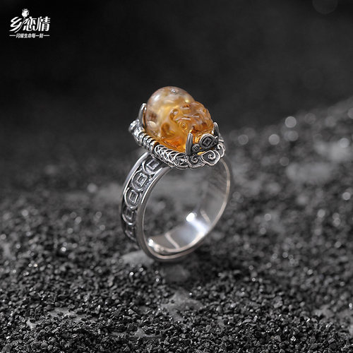 水晶黄塔晶S990足银复古戒指