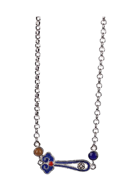 纯银南红景泰蓝复古套链