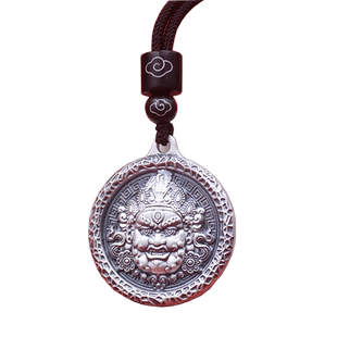 新款黄财神999纯银吊坠挂绳手工本命年男生银饰女生项链民族风潮