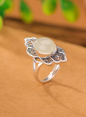 如意花丝镂空蛋面戒指