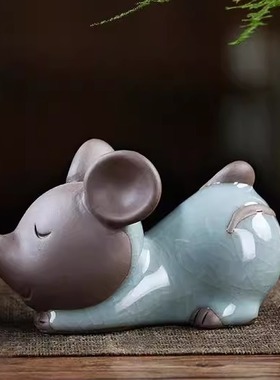 生肖老鼠陶瓷家居摆件招财