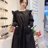 反穿罩衣花店咖啡店工作服女 围裙防泼水防油可爱修身 韩版 花边长袖