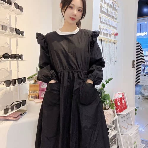 韩版花边长袖围裙防泼水防油可爱修身反穿罩衣花店咖啡店工作服女