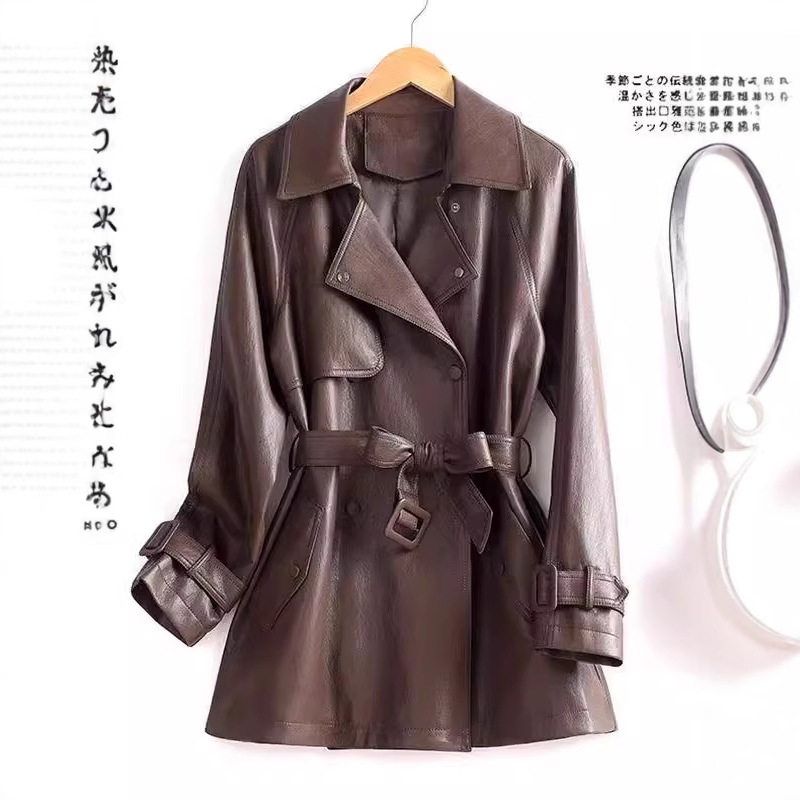 皮衣女款2025新款春季高级感皮风衣真皮海宁中长款黑色绵羊皮外套