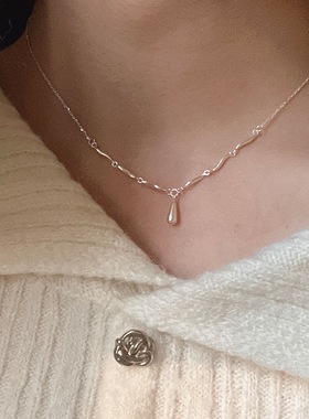 【两件包邮】极简冷淡风水滴吊坠项链女百搭个性叠戴气质S925镀银