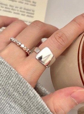 不规则碎银戒指女甜酷叠戴几何时尚个性S925银开口指环ins食指戒