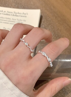 S925镀银简约线条波浪戒指女几何精致百搭水滴叠戴开口指环ins风
