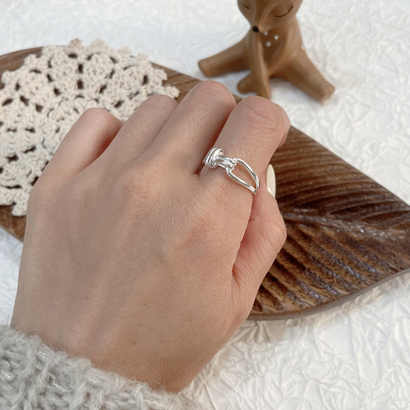 【两件包邮】镂空绳结扣戒指女复古欧式简约S925镀银开口指环冷淡