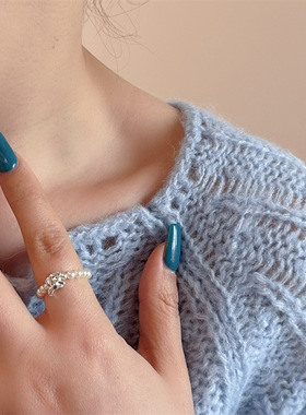 【两件包邮】可爱小狗仿珍珠戒指女手作串珠精致百搭时尚优雅指环