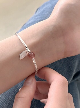 S925镀银精致草莓晶甜美手链女简约时尚气质网红百搭手环ins风森