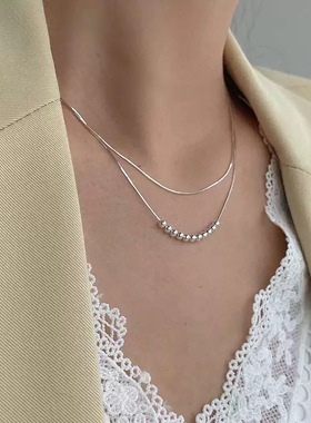 【两件包邮】双层小圆珠项链女极简冷淡风精致优雅S925镀银锁骨链