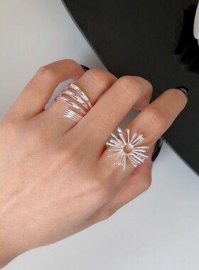 S925镀银甜美多层烟花戒指女气质百搭叠戴个性开口指环ins风小众