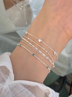 【两件包邮】甜美叠戴百搭爱心手链女简约精致小巧时尚S925镀银手