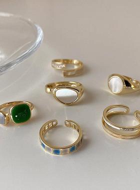 【两件包邮】精致滴釉拼色戒指女气质优雅撞色百搭S925镀银开口指