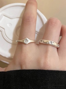 【两件包邮】哑光拉丝叠戴戒指女甜美星星百搭个性设计感开口指环